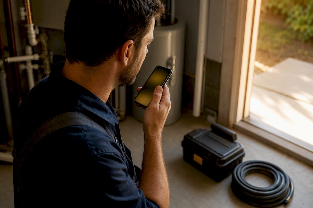 Technician recording voice note after service