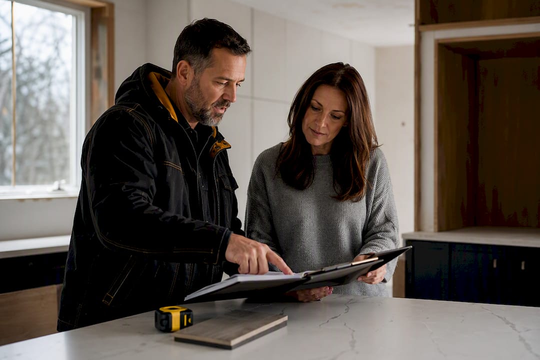Contractor and client reviewing work order