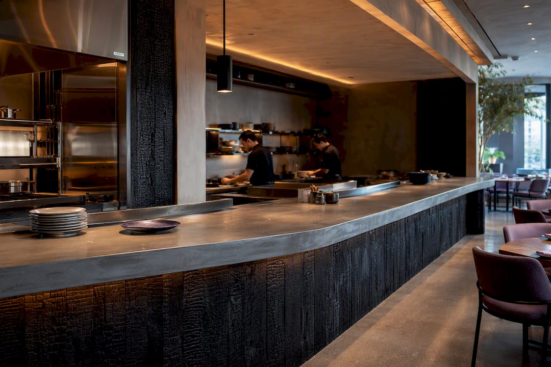Open kitchen with tactile architectural materials