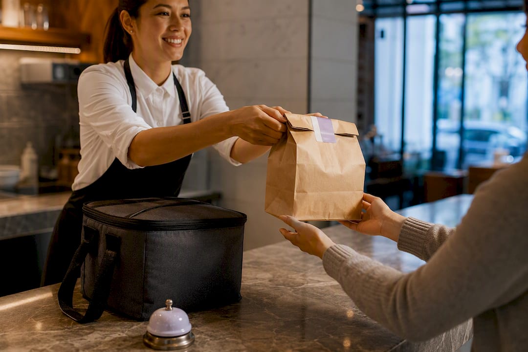 Takeout order being collected at diner