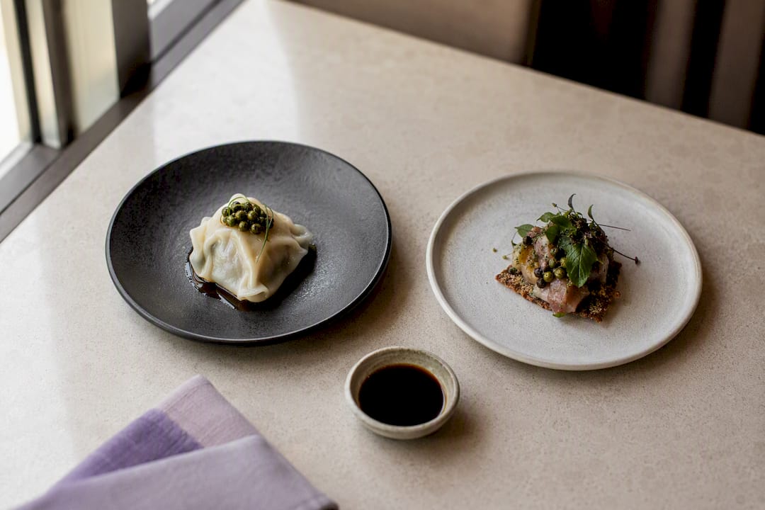 Dim sim and native pepperberry tasting plates