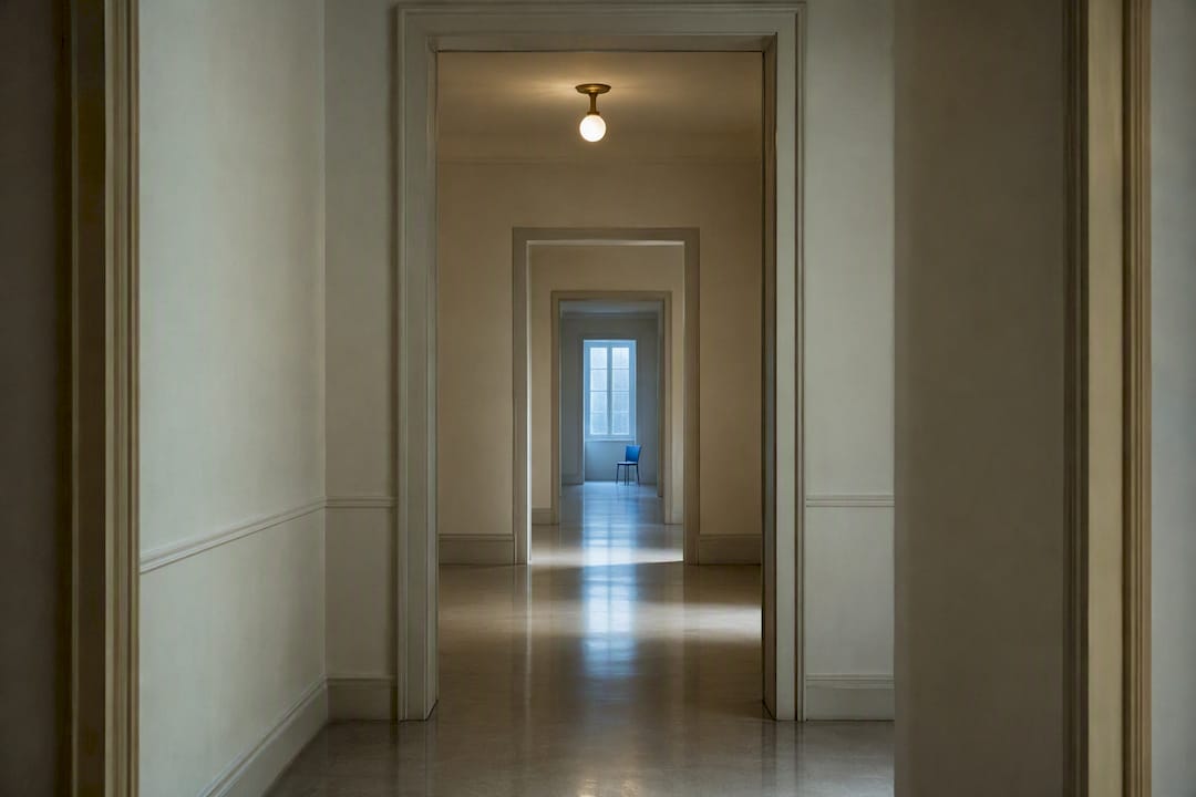 Empty liminal hallway with dreamcore atmosphere
