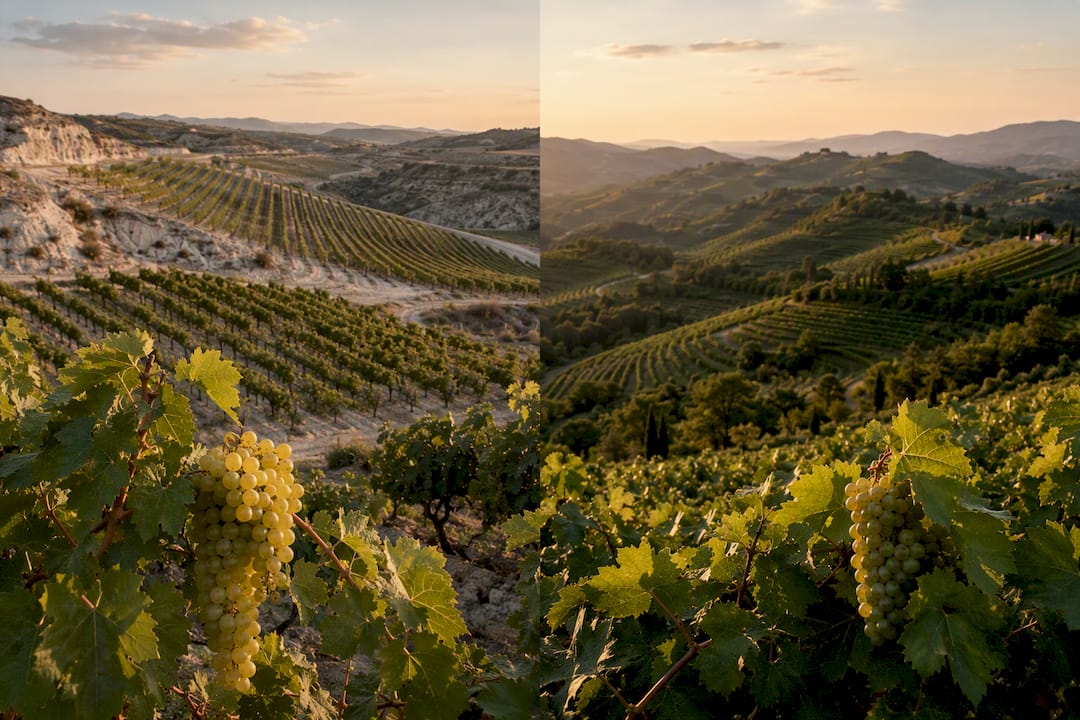 Winnice i winogrona z regionów Penedès i Veneto