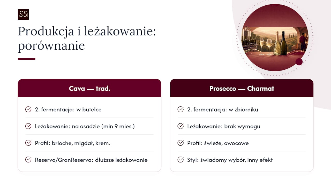 Produkcja i leżakowanie: metoda tradycyjna kontra Charmat — overview diagram