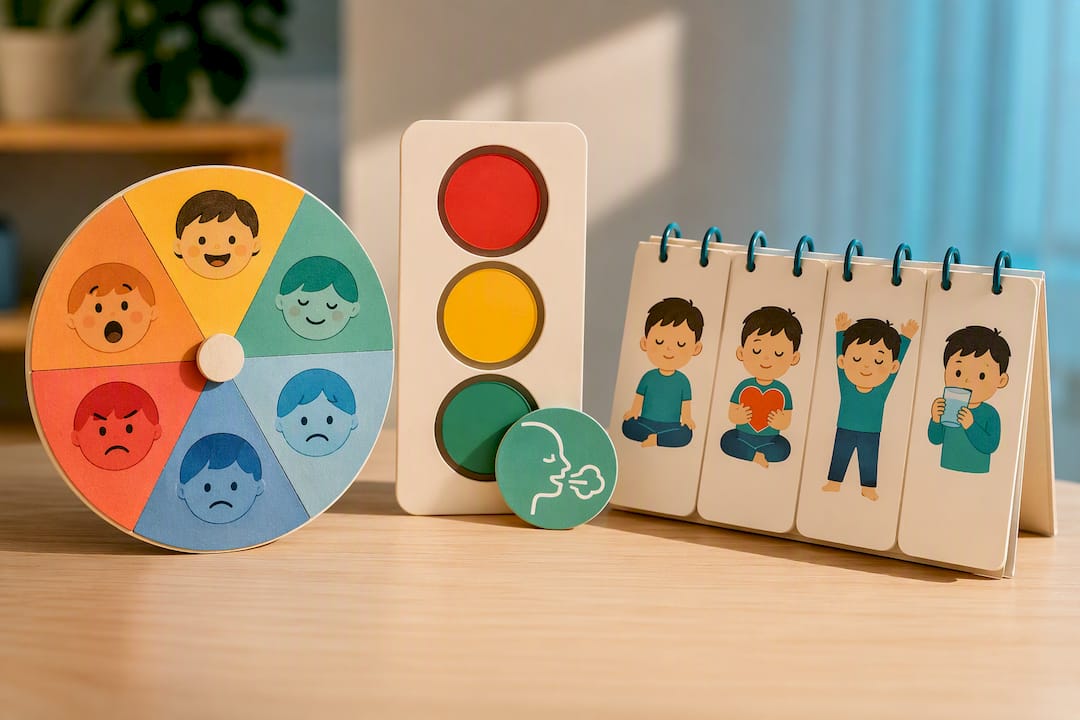Emotion wheel stoplight and flipbook supports