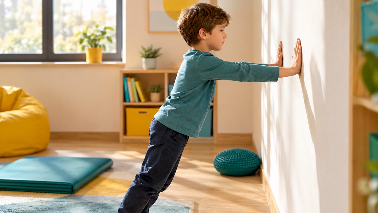 Child doing a wall push sensory break