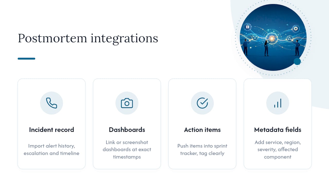 Connecting Postmortems to Your Incident Management Stack — overview diagram