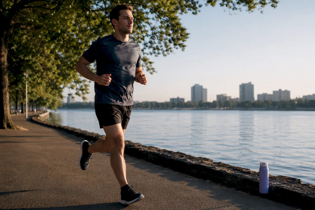 Runner completing moderate aerobic exercise outdoors