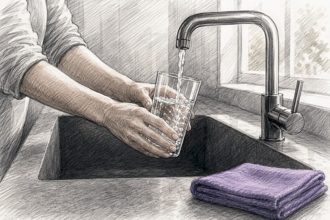 Hands filling a glass to address dehydration