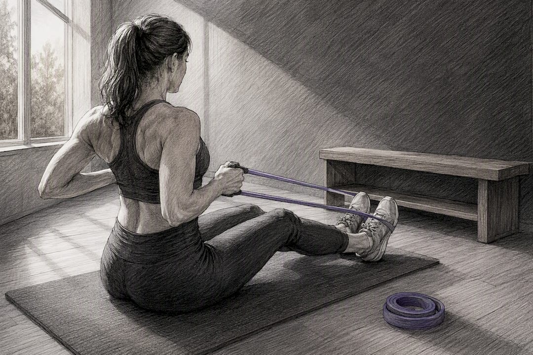 Person performing controlled resistance band exercise