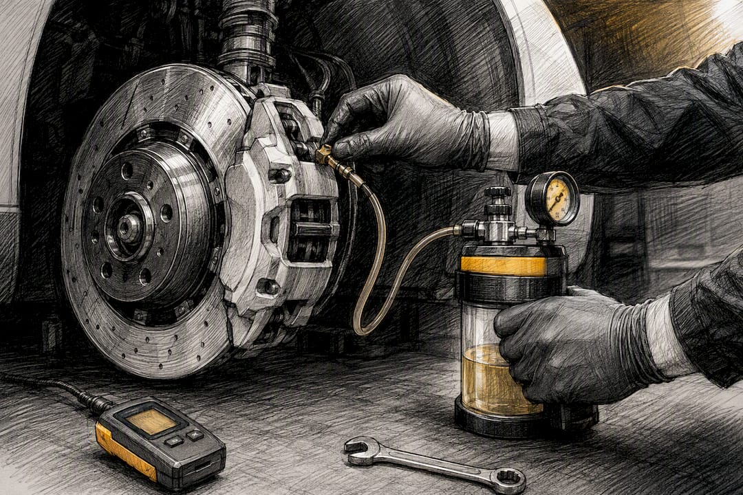 Technician servicing an exotic car brake