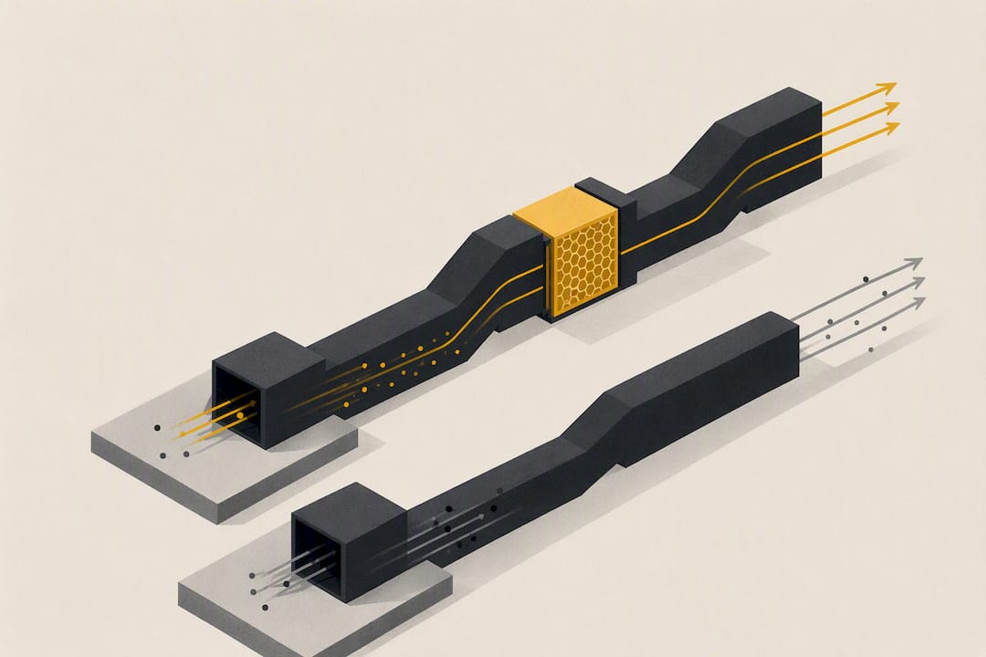 Isometric comparison of filtered exhaust paths