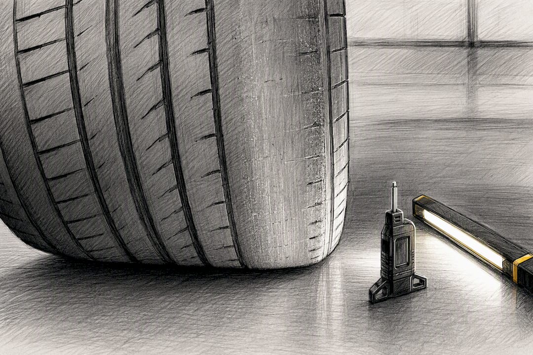 Close-up of worn tire inner edge