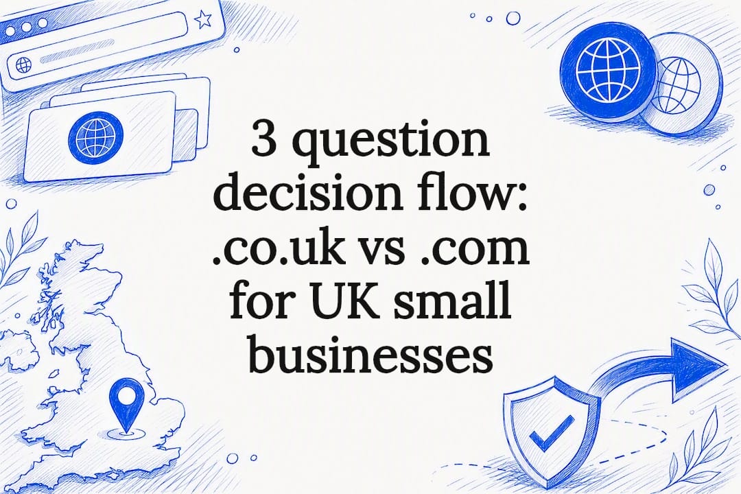 3 question decision flow: .co.uk vs .com for UK small businesses