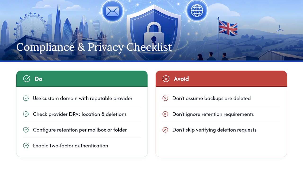 What compliance and privacy rules apply to business email? — overview diagram