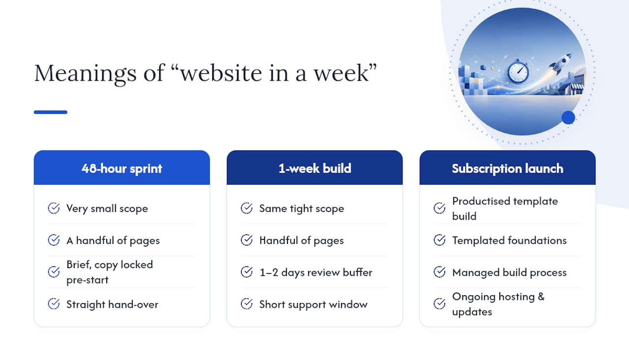 What does "website in a week" actually mean? — overview diagram