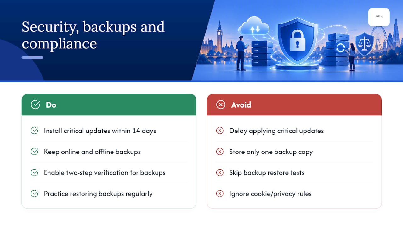 Security, backups and UK compliance: what every plan should follow — overview diagram