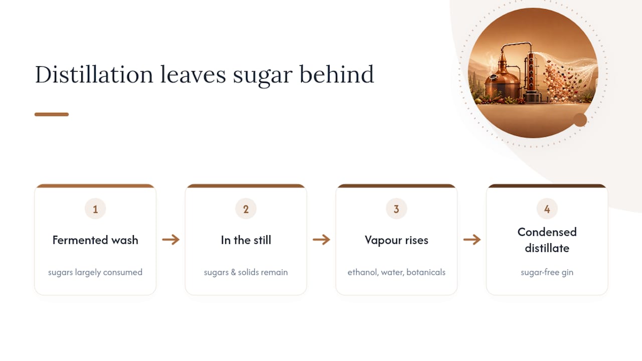 Diagram showing sugar-free gin distillation process