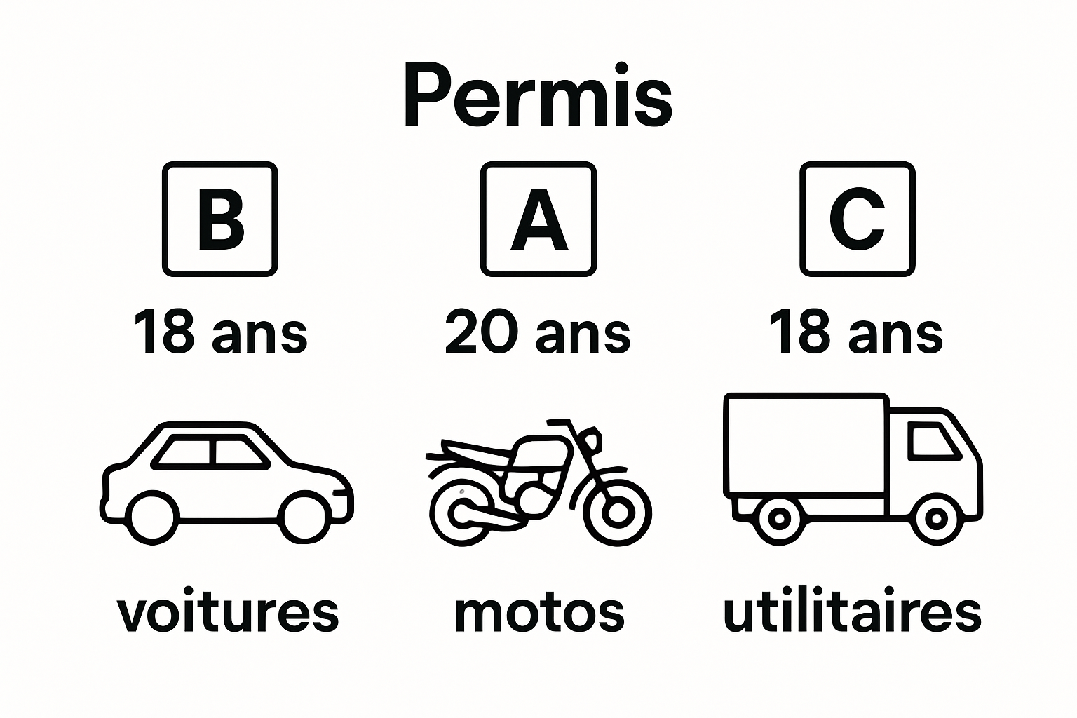 Visual comparison of main Swiss driving license categories