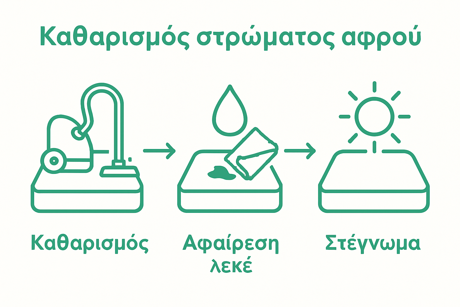 Simple visual steps for cleaning foam mattress: vacuum, stain removal, drying