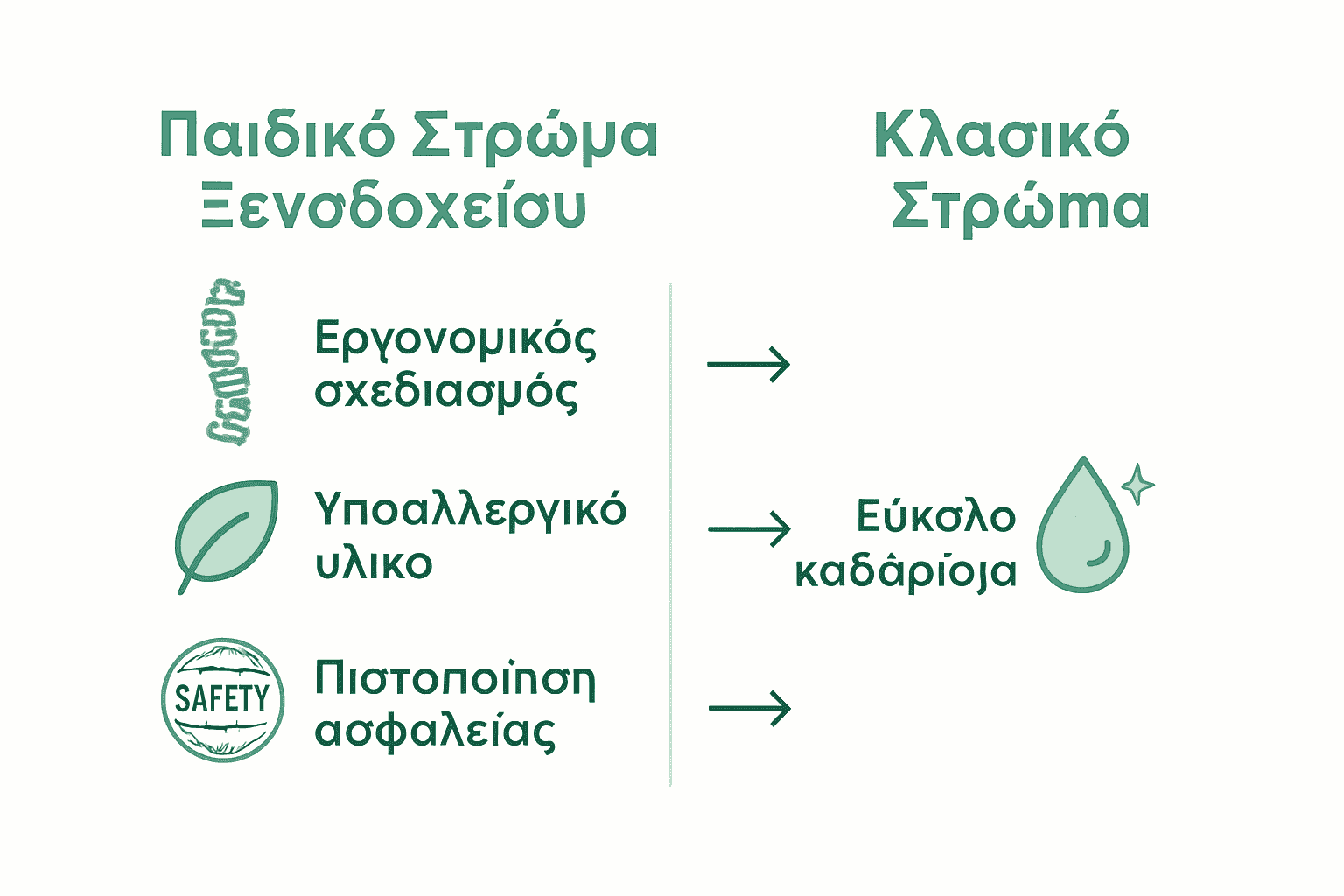 Διάγραμμα διαφορών μεταξύ κλασικού και παιδικού στρώματος ξενοδοχείου