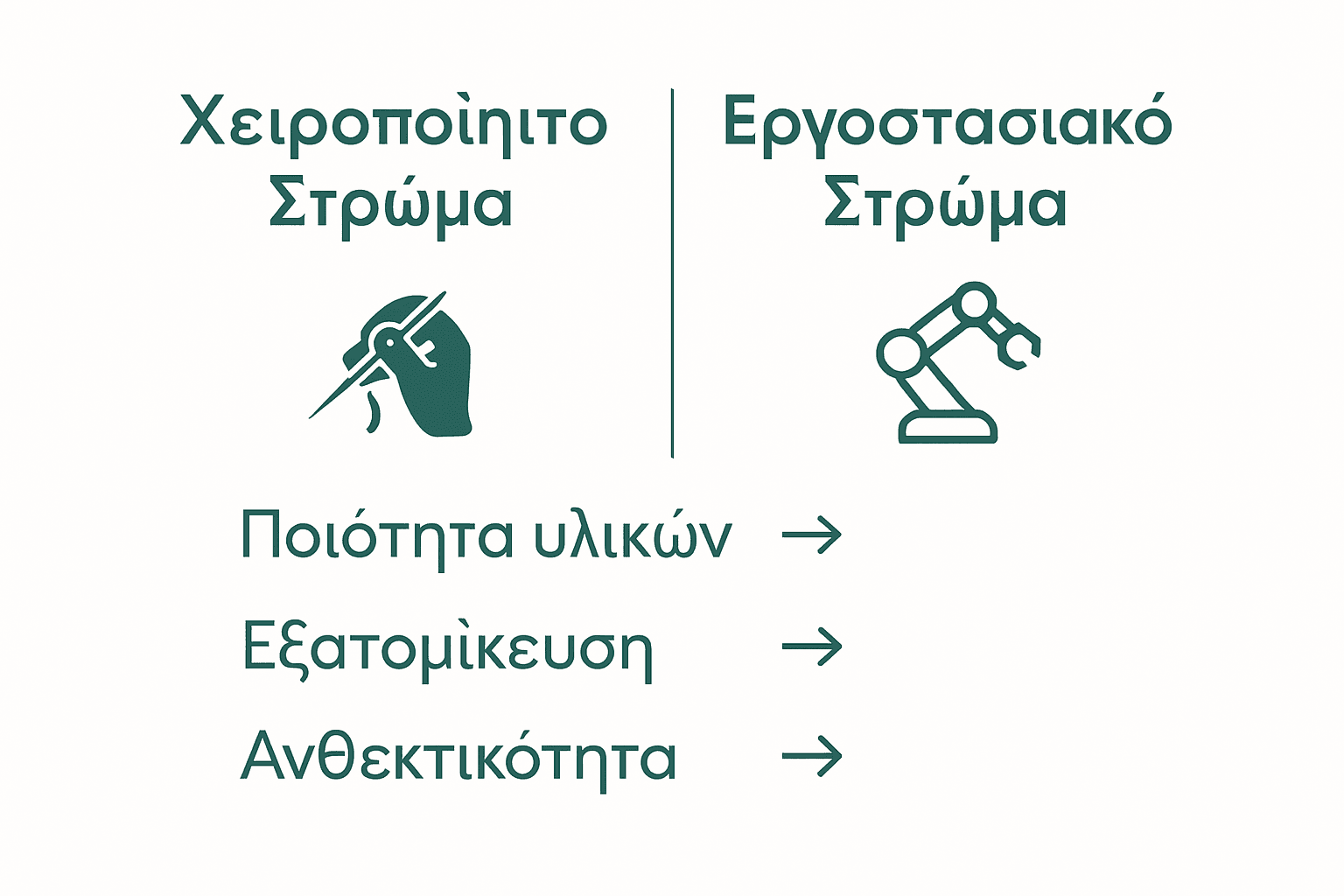 Σύγκριση χειροποίητου και εργοστασιακού στρώματος με εικονίδια και βασικά σημεία