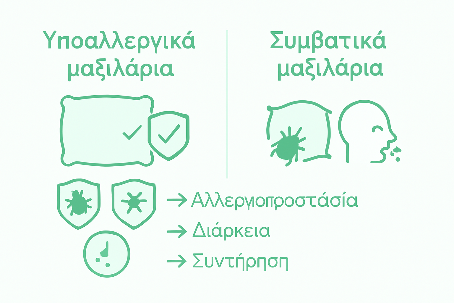 Comparison infographic hypoallergenic and conventional pillows