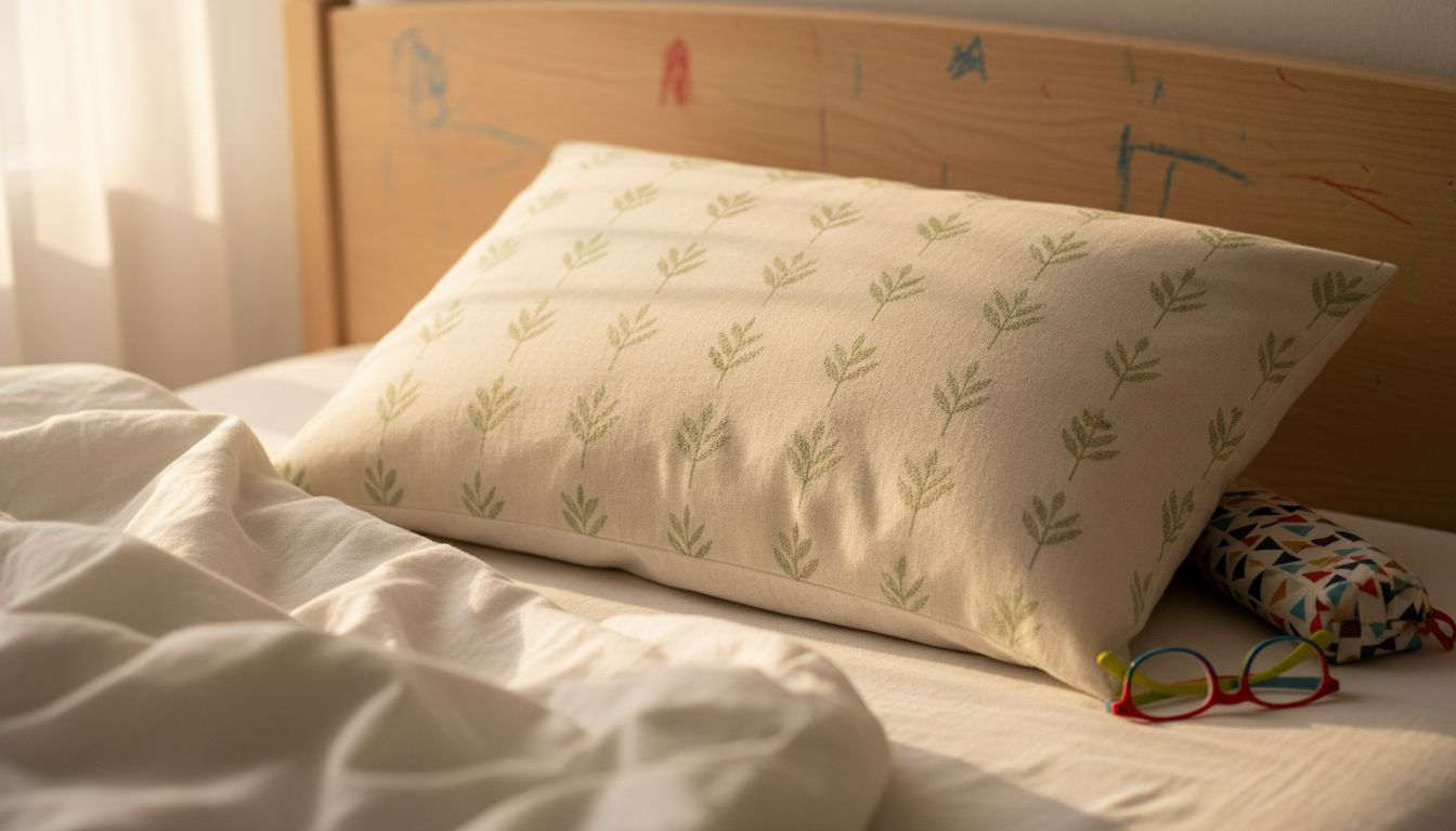 Λεπτομέρεια οικολογικού μαξιλαριού σε παιδικό κρεβάτι