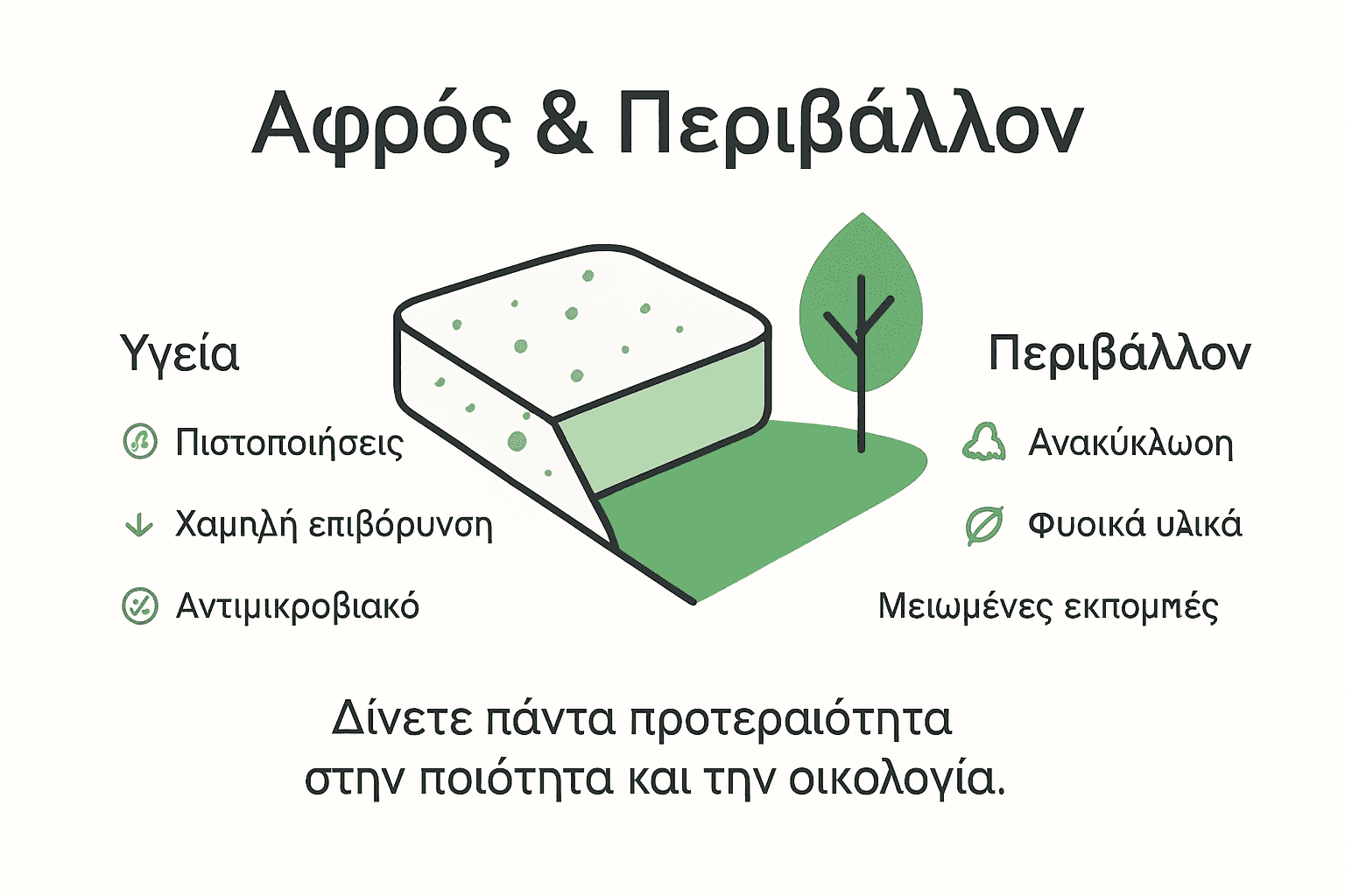 Ρόλος Αφρού στα Έπιπλα – Άνεση, Υγεία και Λειτουργικότητα 3 Ενημερωτικό γράφημα: Απαραίτητες προδιαγραφές για την υγεία και το περιβάλλον κατά την χρήση αφρών