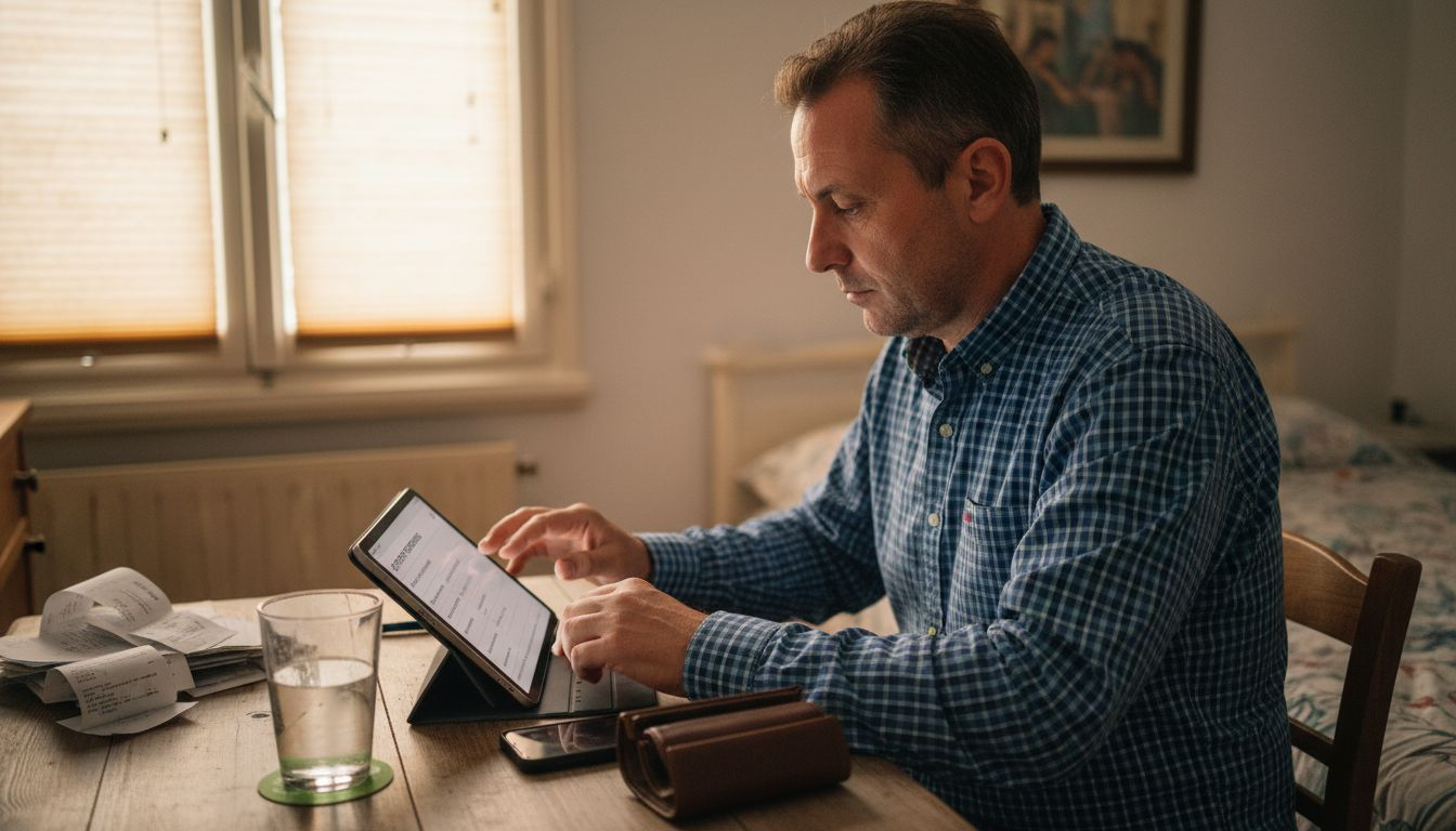 Ένας άνδρας συμπληρώνει τα στοιχεία του σε μια φόρμα παραγγελίας για στρώμα.