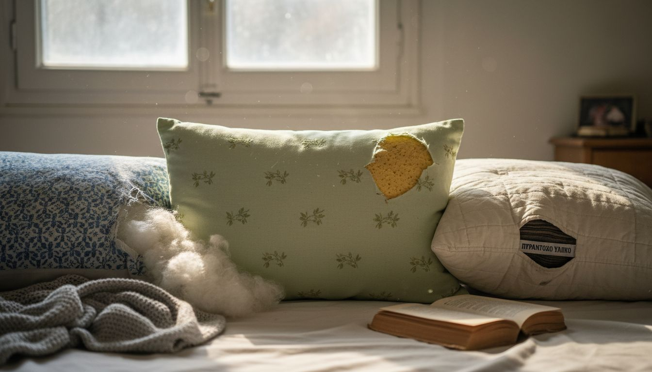 Λεπτομερής φωτογραφία που αναδεικνύει τα ανθεκτικά στη φωτιά υλικά των μαξιλαριών.
