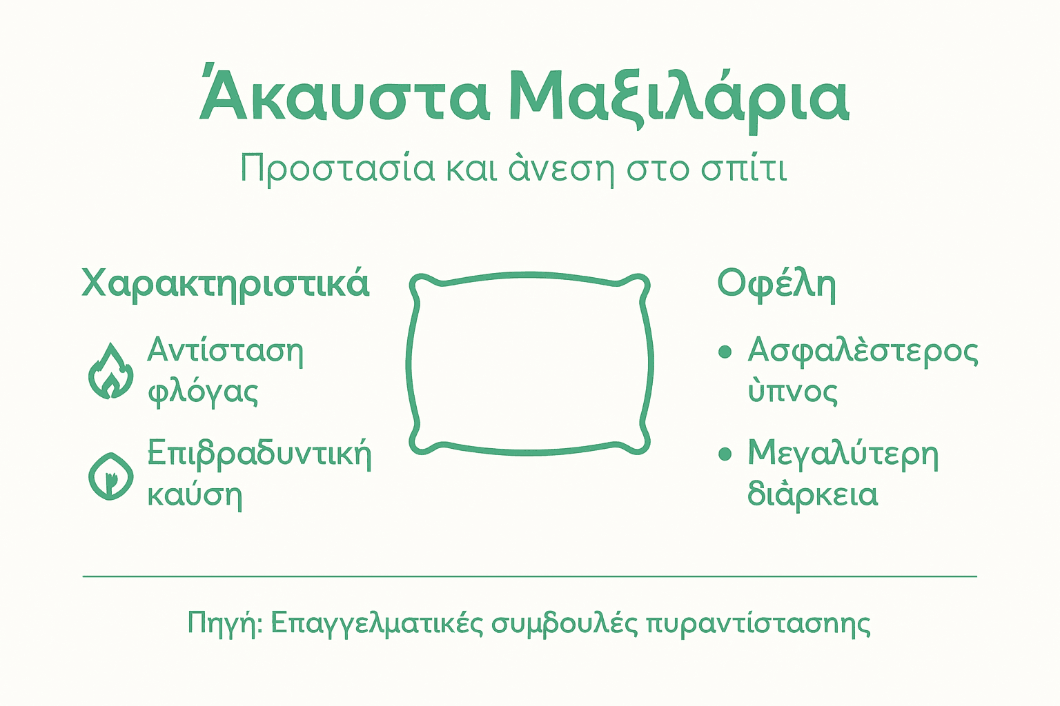 Γραφικό με τα βασικά χαρακτηριστικά μαξιλαριών ανθεκτικών στη φωτιά