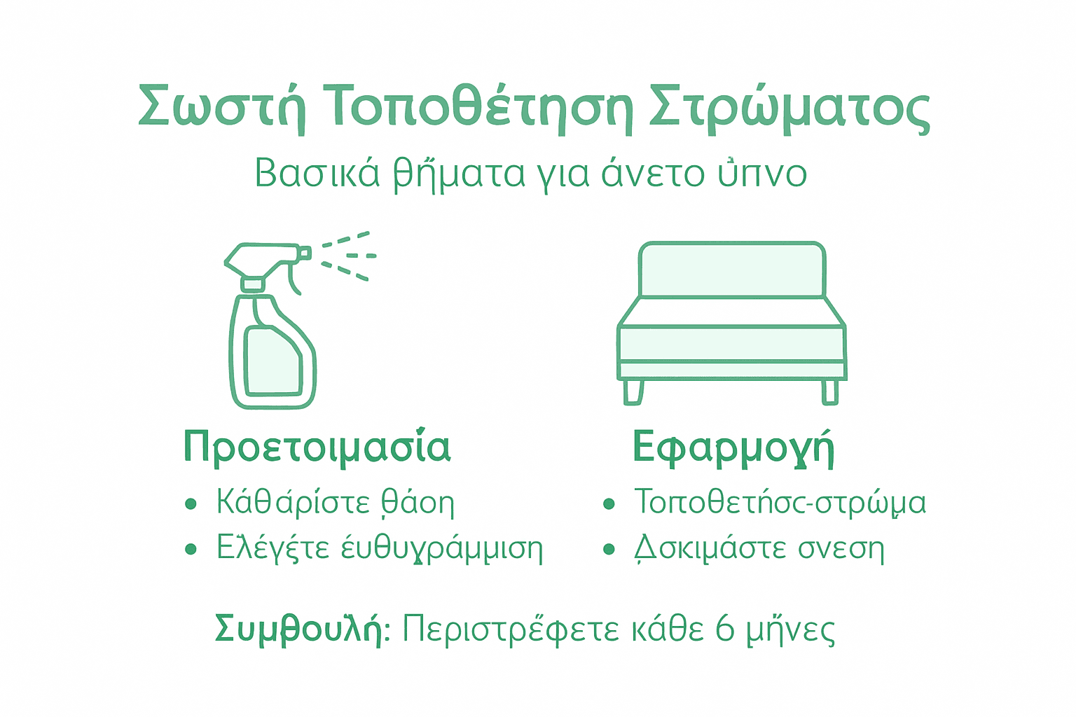 Εικονογραφημένος οδηγός με βήματα και χρήσιμες συμβουλές για τη σωστή τοποθέτηση του στρώματος