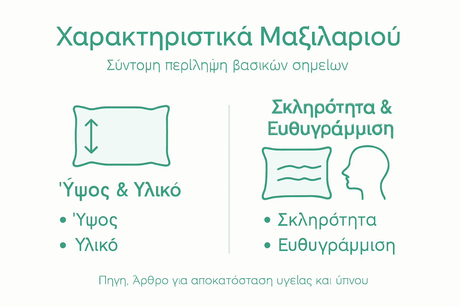 Εικονογράφηση με τα βασικά χαρακτηριστικά που πρέπει να έχει ένα μαξιλάρι