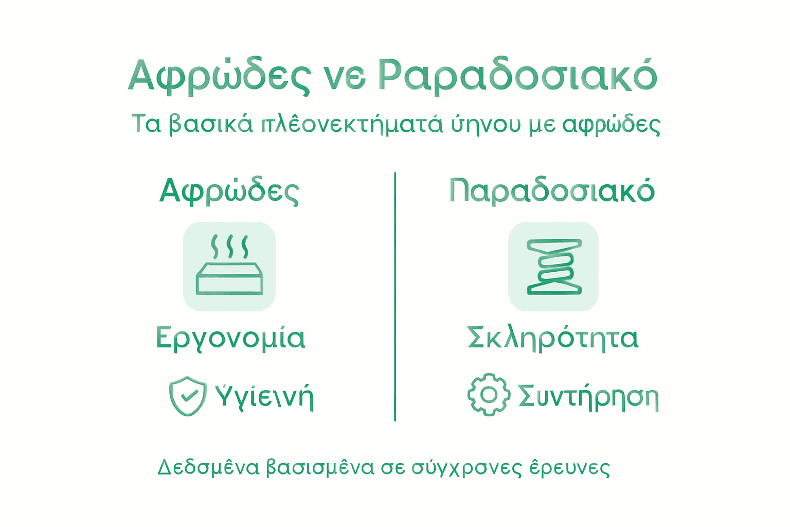 Γραφικό που παρουσιάζει τα πλεονεκτήματα του αφρώδους στρώματος σε σύγκριση με το παραδοσιακό στρώμα