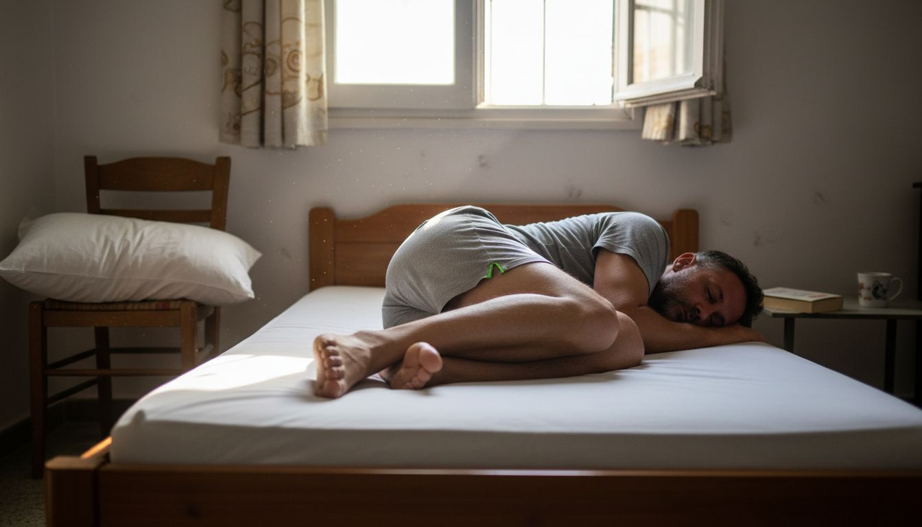 Γιατί να χρησιμοποιήσετε βάση στρώματος – Άνεση και υγεία ύπνου 3 Άνδρας ξαπλωμένος στο πλάι πάνω σε βάση στρώματος