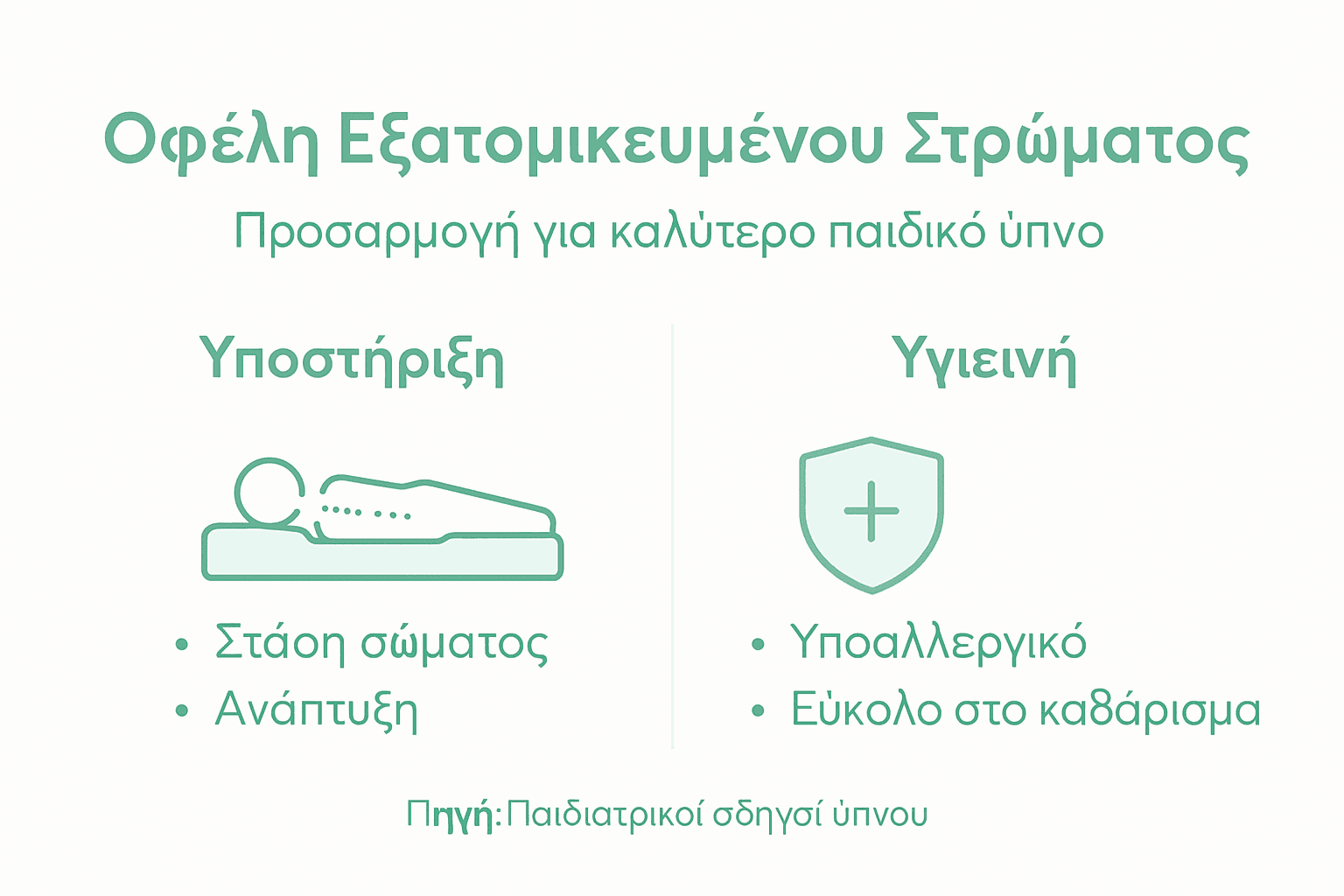 Εξατομίκευση Στρώματος: Πώς Επηρεάζει Τον Ύπνο Παιδιών 3 Αναλυτικό γράφημα με τα σημαντικότερα οφέλη ενός στρώματος προσαρμοσμένου στις δικές σου ανάγκες