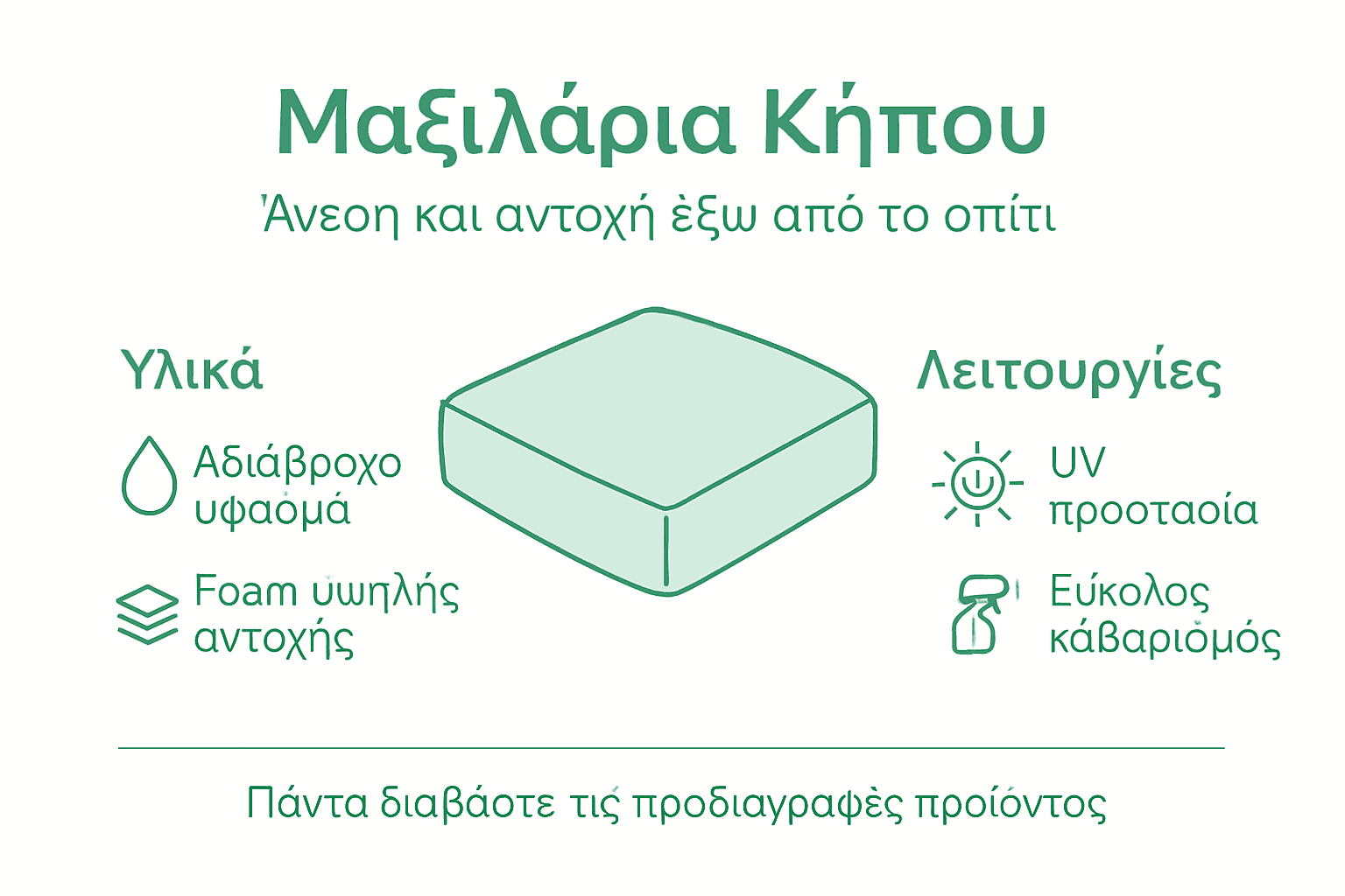Διαδραστικό γραφικό που παρουσιάζει τα υλικά και τις χρήσεις των εξωτερικών μαξιλαριών