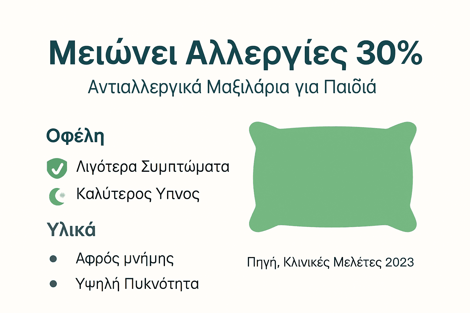 Γραφικό με συμβουλές για τη μείωση των αλλεργιών με τη σωστή επιλογή μαξιλαριού