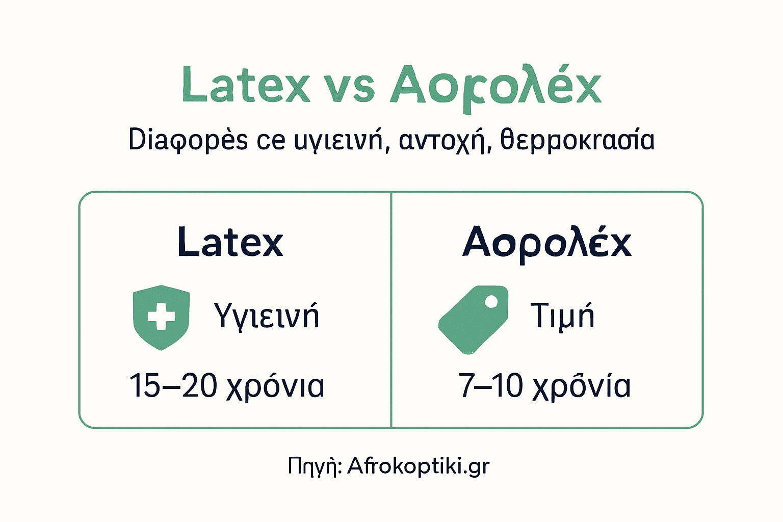 Γραφικό με σύγκριση βασικών χαρακτηριστικών ανάμεσα σε latex και afroleks