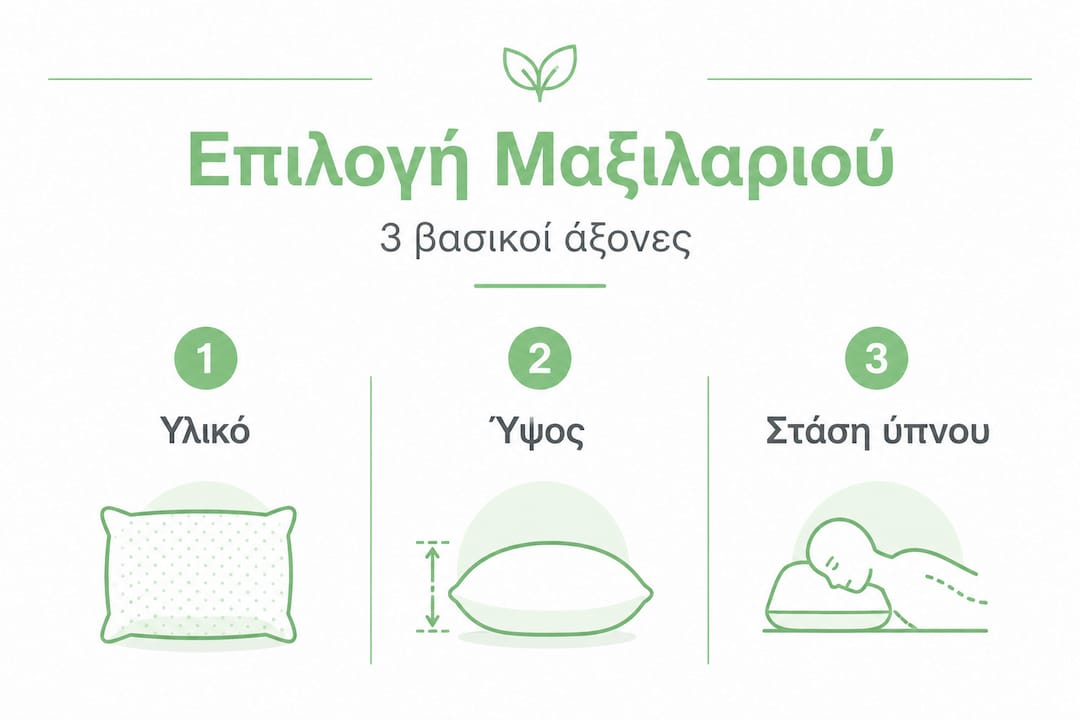 Εικονογράφηση με τρία βασικά βήματα για να διαλέξετε το σωστό μαξιλάρι