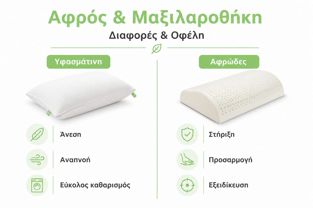Συγκριτικός πίνακας: Υφασμάτινες ή αφρώδεις μαξιλαροθήκες; Όλα όσα πρέπει να ξέρετε για τα χαρακτηριστικά τους