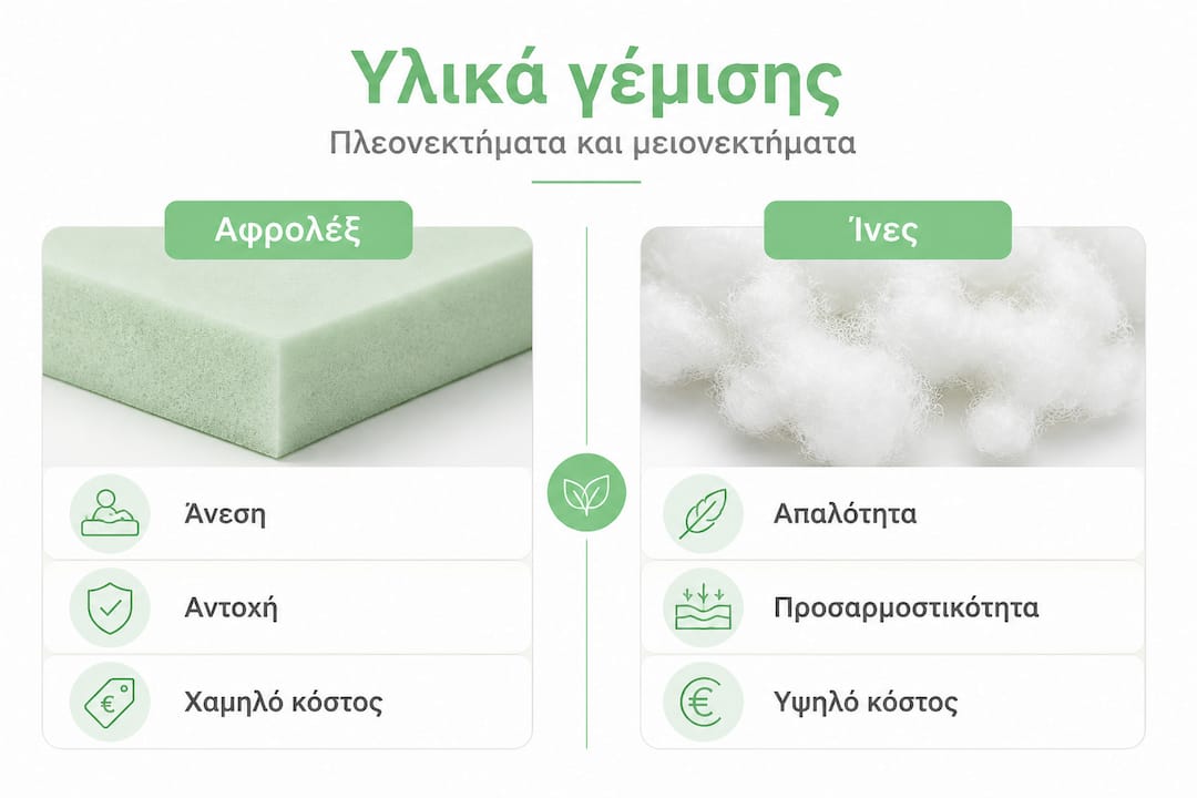 Διαδραστικό γράφημα με σύγκριση των υλικών που χρησιμοποιούνται για το γέμισμα μαξιλαριών