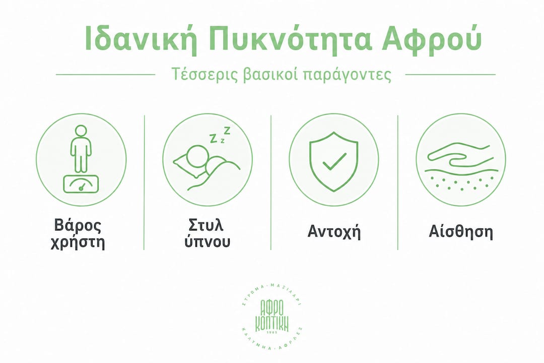 Γραφική απεικόνιση με τα βασικά κριτήρια για την επιλογή στρώματος αφρού