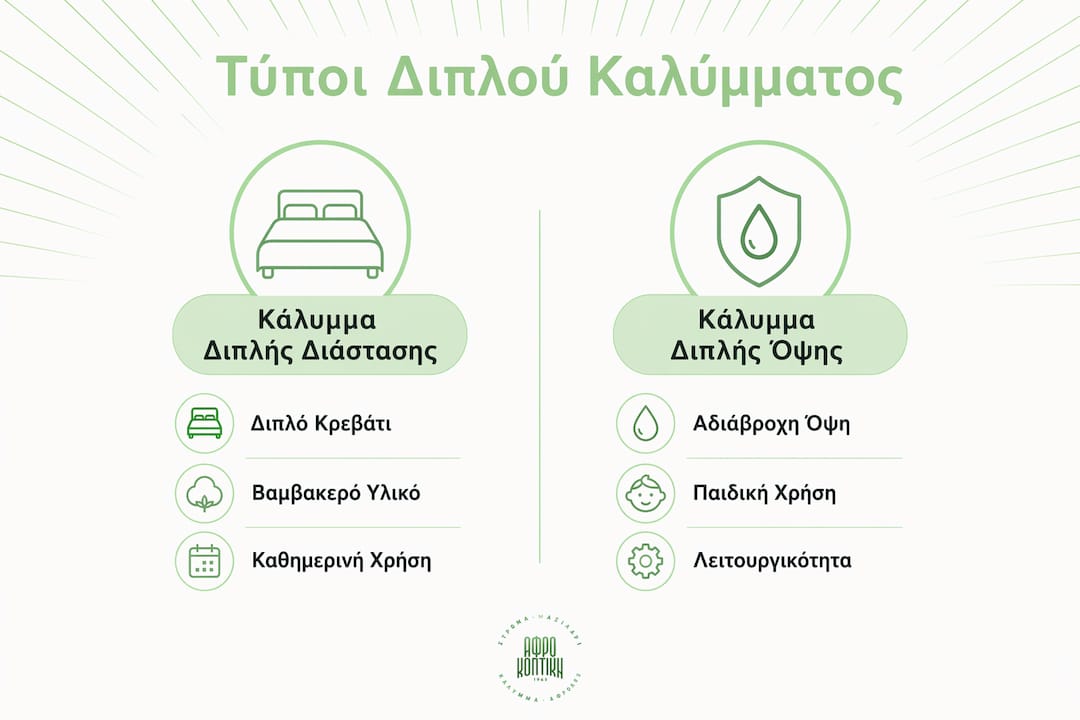 Γραφική απεικόνιση με σύγκριση διαφορετικών ειδών προστατευτικών καλυμμάτων για διπλά στρώματα