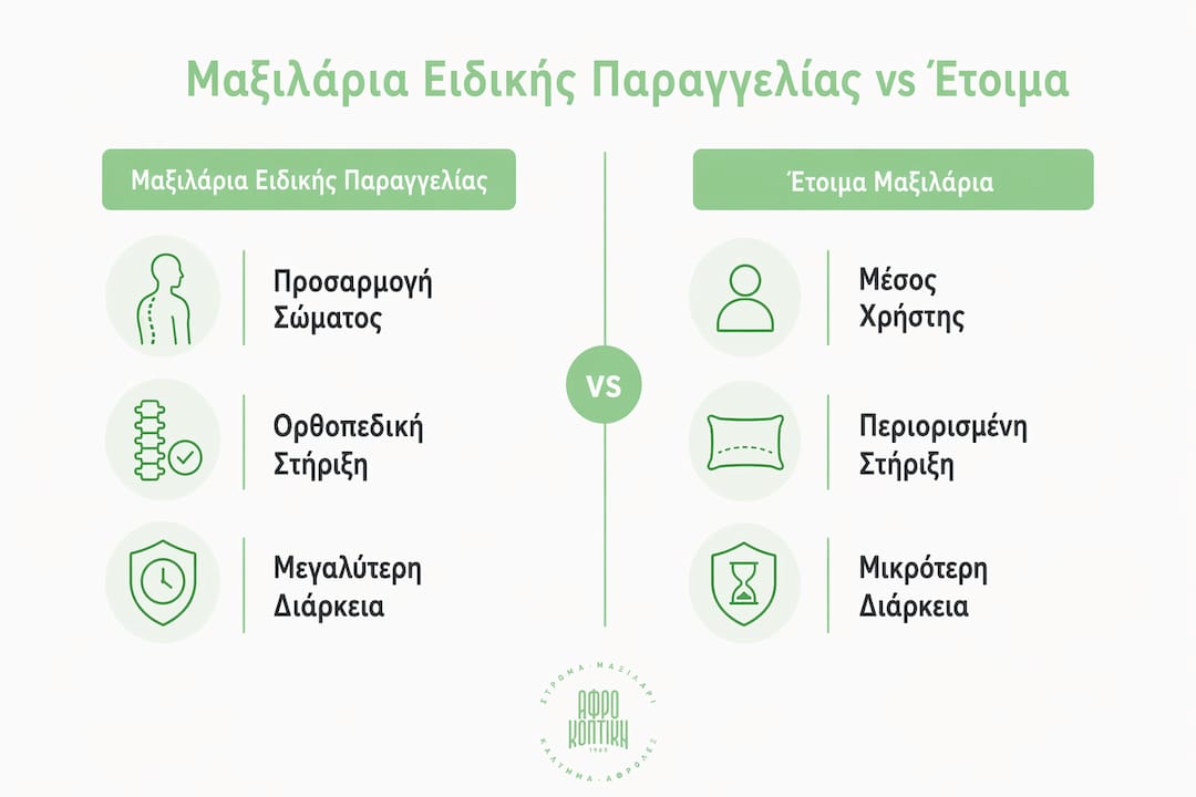 Γραφικό με σύγκριση ανάμεσα σε μαξιλάρια κατά παραγγελία και έτοιμα του εμπορίου