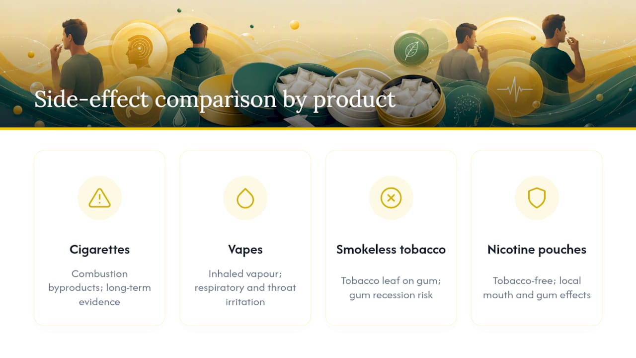 Comparison of nicotine delivery method side effects