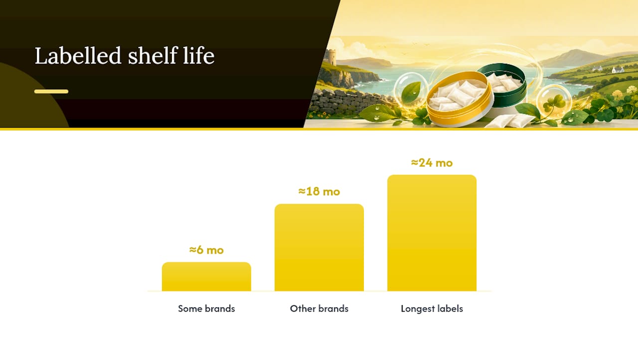 What manufacturers and lab studies say about nicotine pouch shelf life — overview diagram