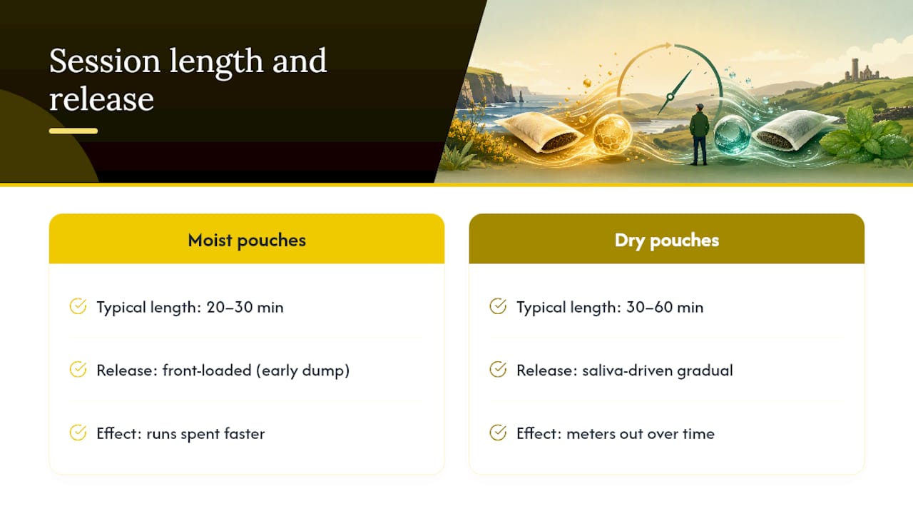 Moist and dry pouch duration comparison