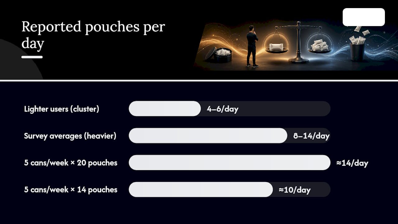 How many pouches a day do people actually use? — overview diagram